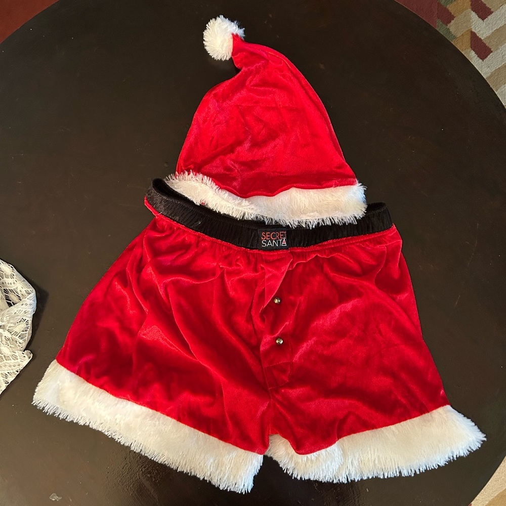 Red and white Santa Claus costume shorts